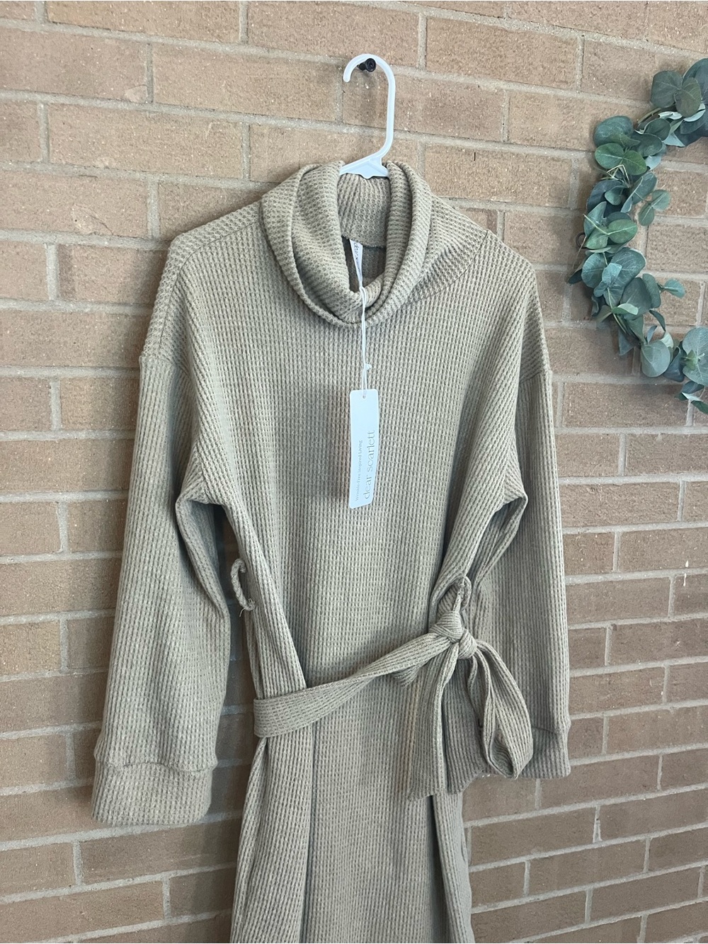 Turtleneck Belted Maxi Dress in Neutral Beige - Picture 3 of 5